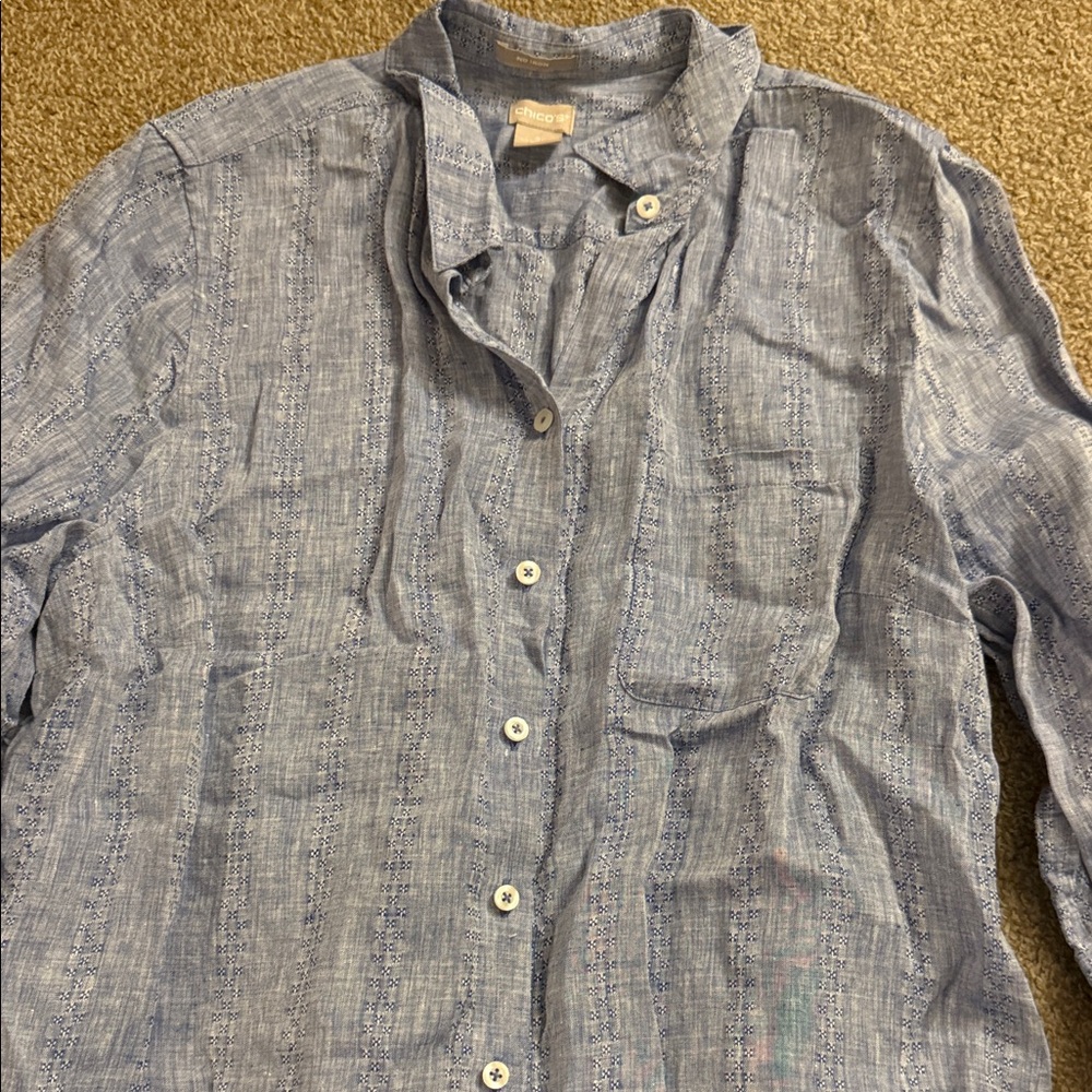 Chico's Linen Blue Button-Down Shirt